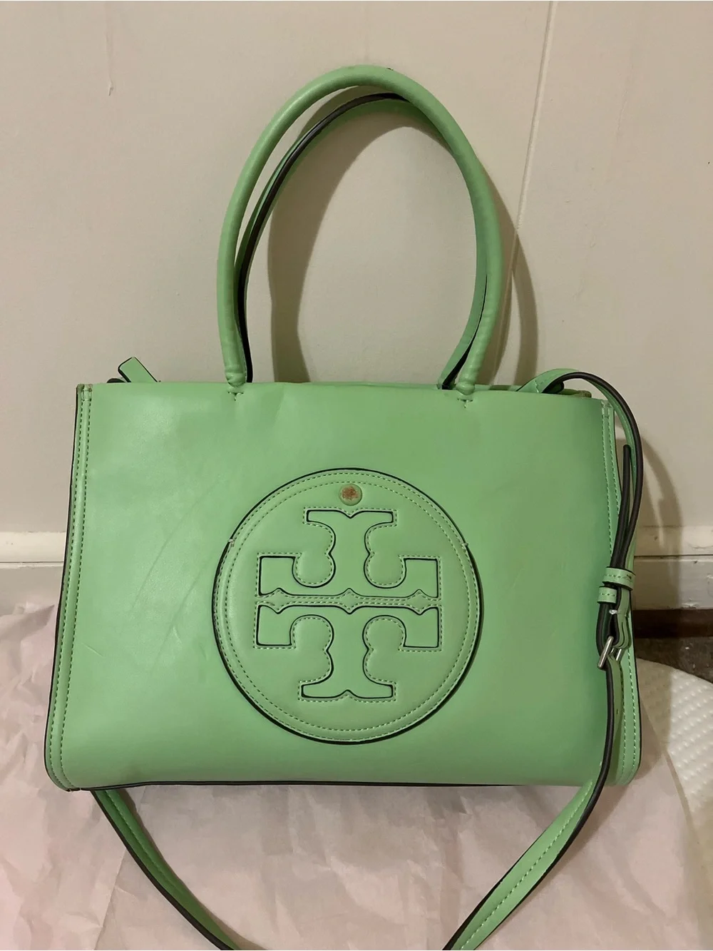Tory Burch Mint Green Leather Double-Handle Tote